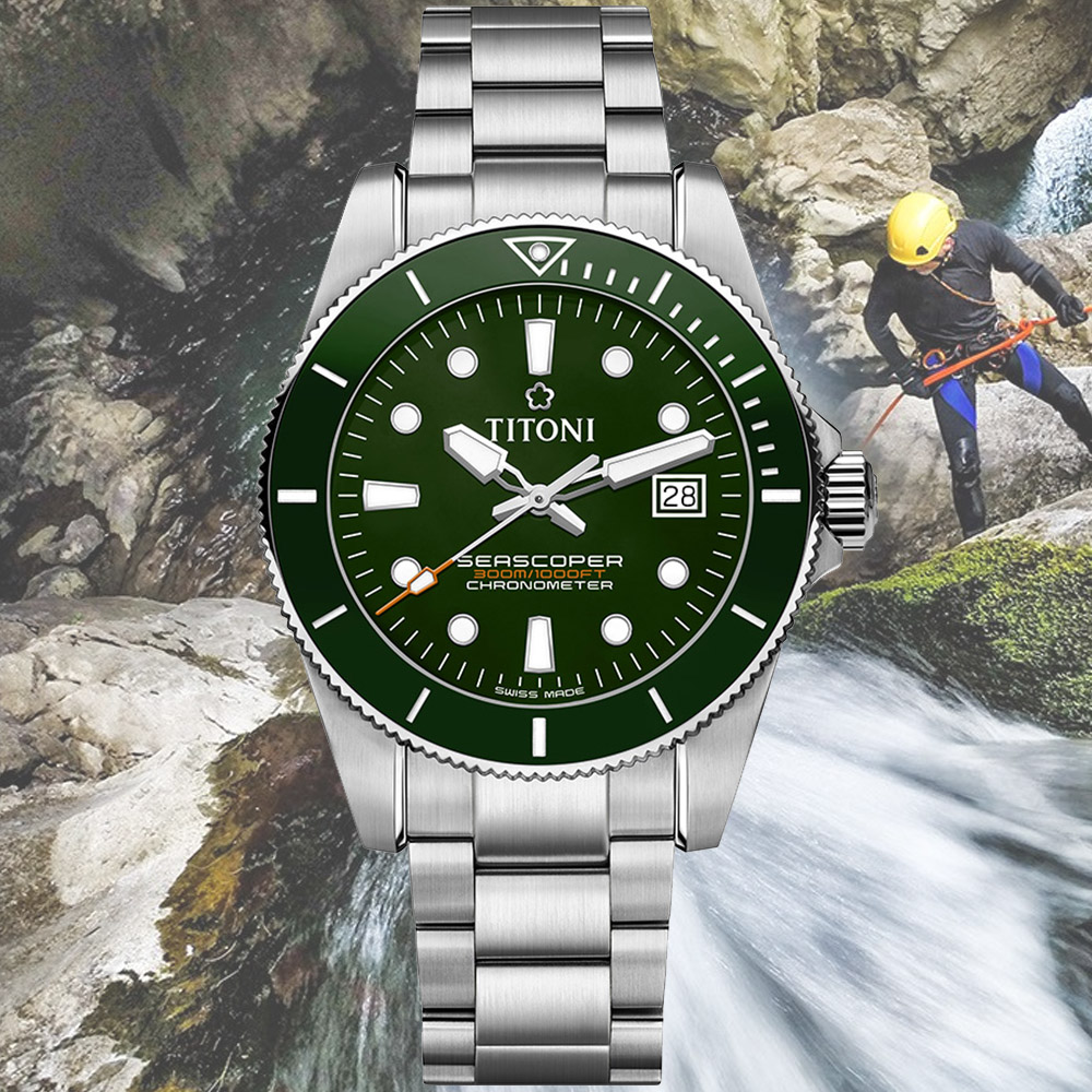 TITONI梅花錶 海洋探索 SEASCOPER 300 天文臺認證 陶瓷圈 潛水機械腕錶 42mm / 83300S-GN-703