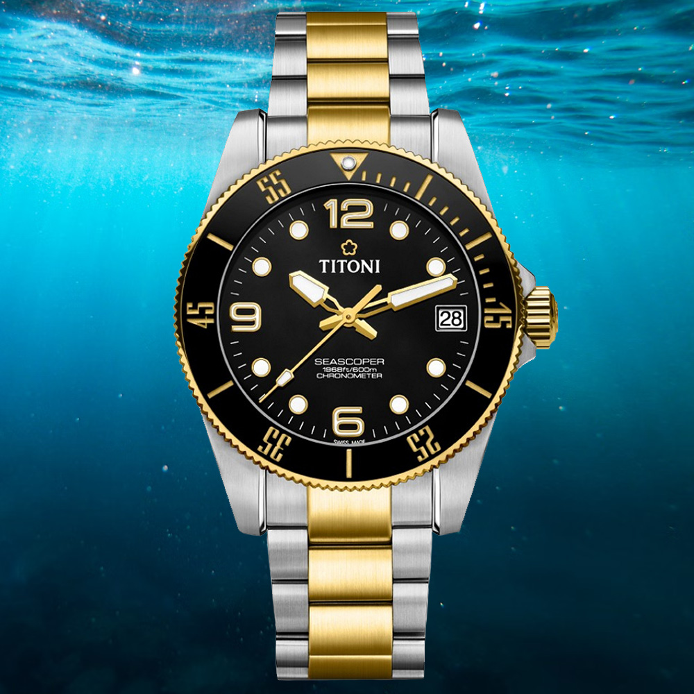 TITONI梅花錶 海洋探索 SEASCOPER 天文台認證 陶瓷圈 潛水機械腕錶 42mm / 83600SY-BK-256