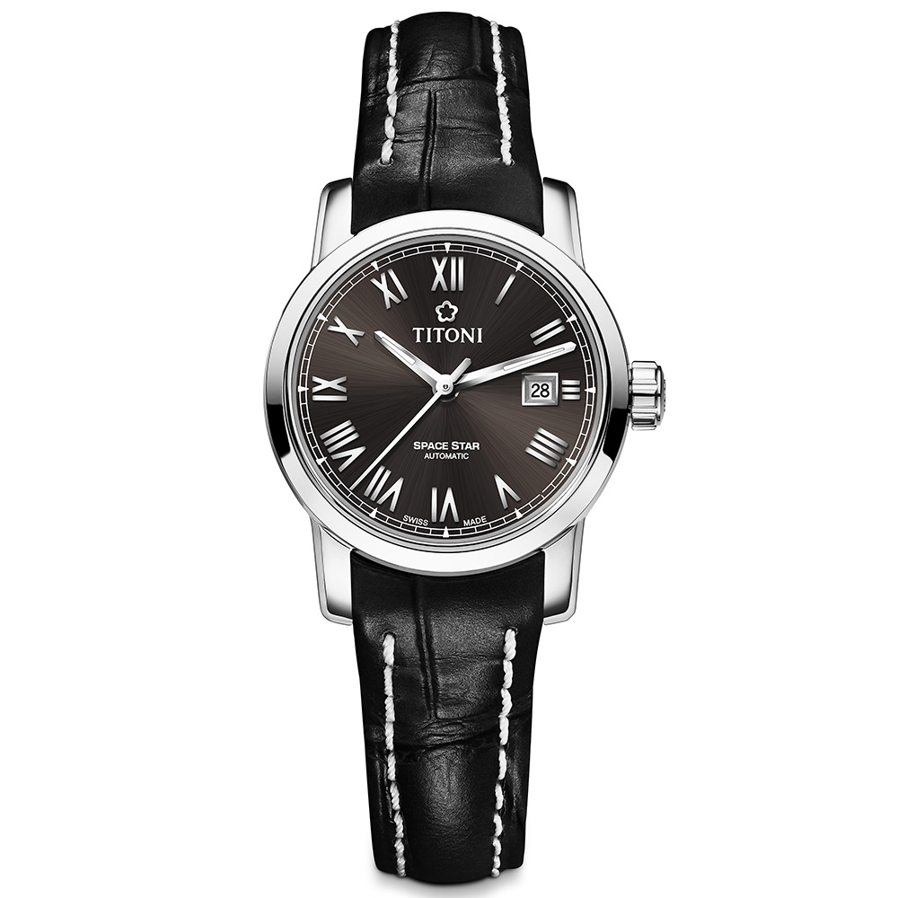 【TITONI瑞士梅花錶】 天星系列 黑色錶盤/皮帶-28mm(23538 S-ST-570)