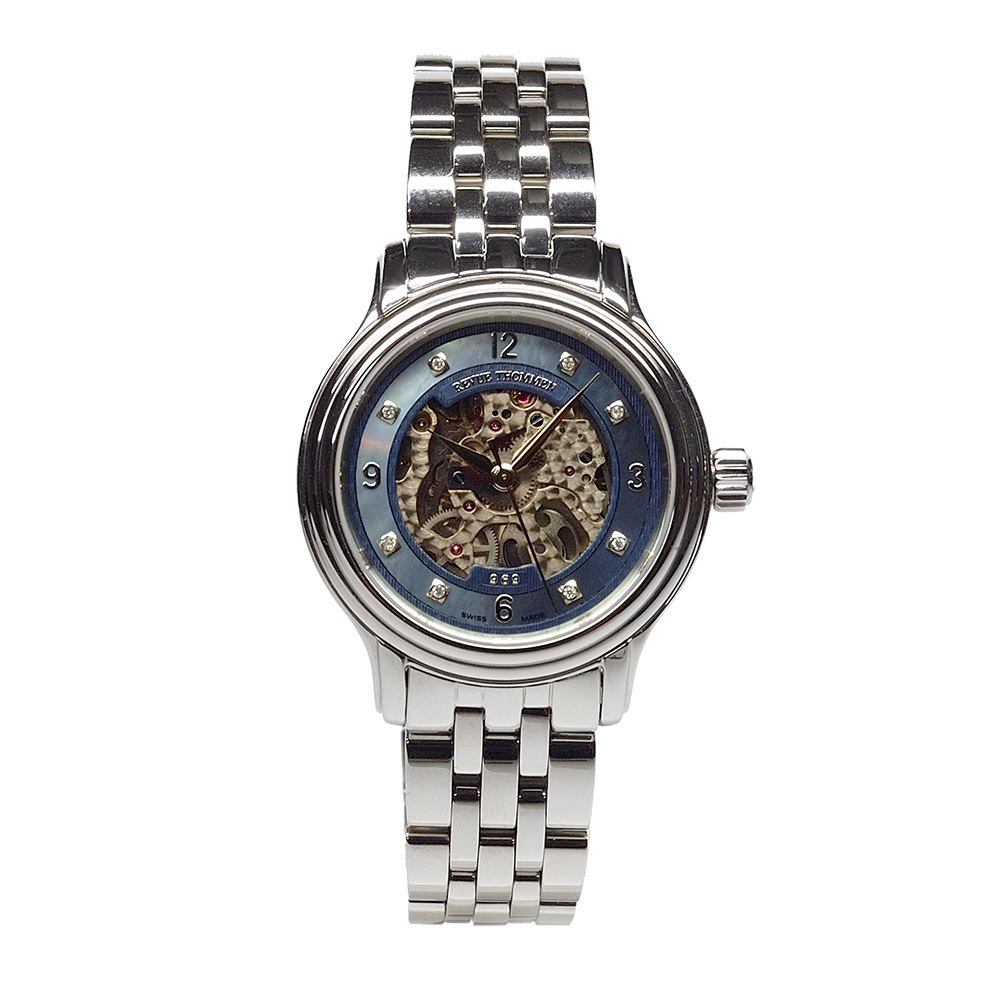 REVUE THOMMEN 梭曼錶 經典鏤空自動機械女腕錶 藍色錶盤x鍊帶/34.6mm (12500.2135)