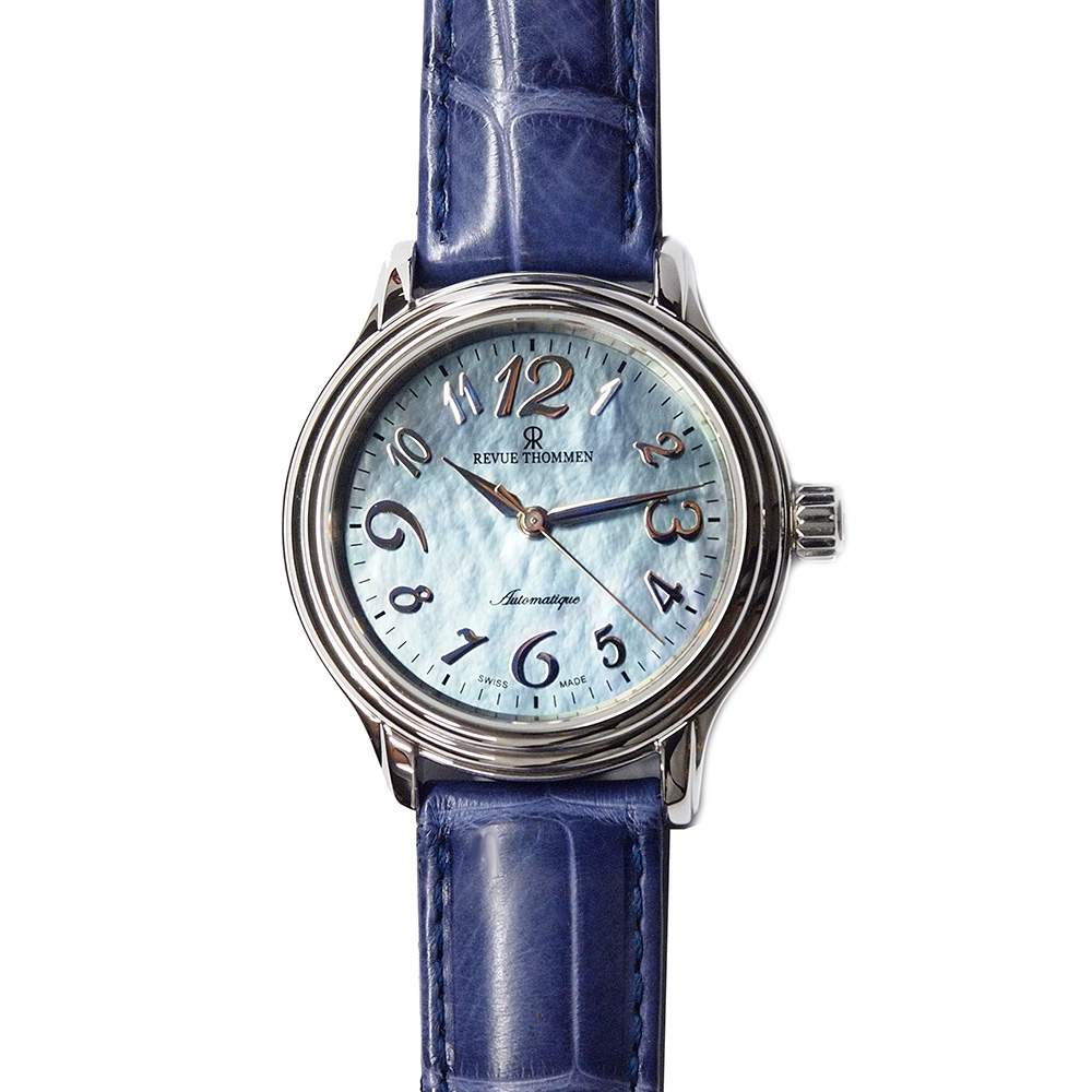 REVUE THOMMEN 梭曼錶 經典自動機械女腕錶 珍珠母貝錶盤x皮帶/34mm (12500.2535)