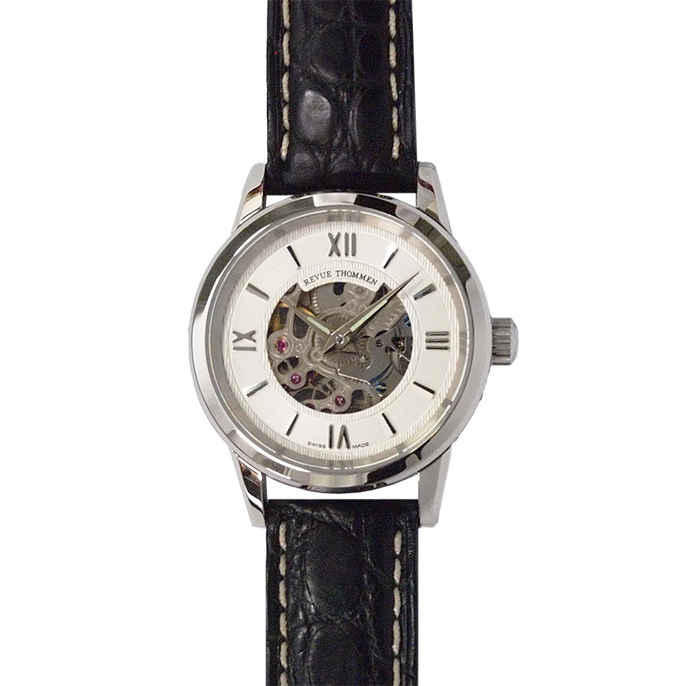 REVUE THOMMEN 梭曼錶 經典鏤空機械腕錶 白色錶盤x皮帶/28mm (12510.3532)