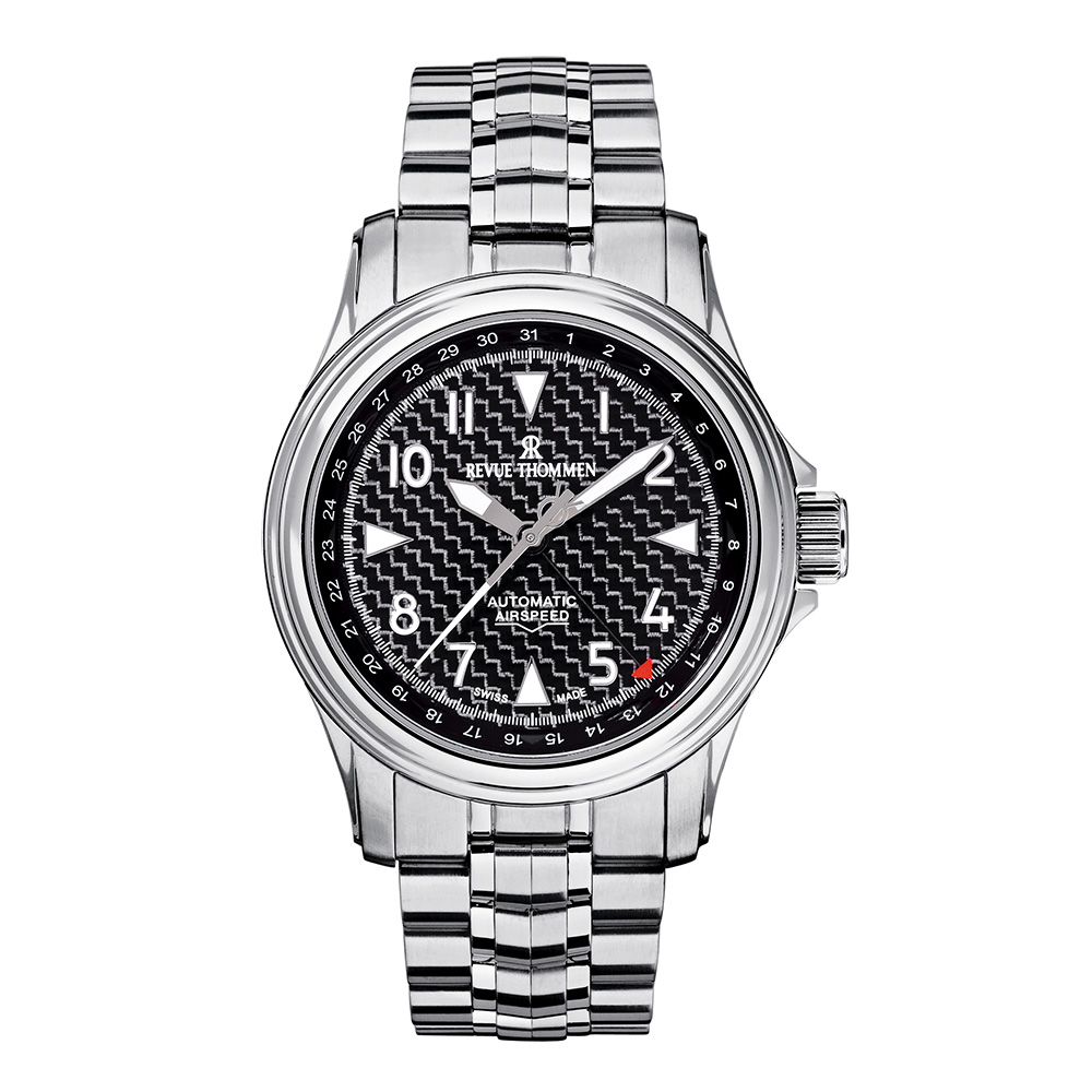 REVUE THOMMEN 梭曼錶 Airspeed系列 自動機械腕錶 碳纖維面盤x不鏽鋼鍊帶/43.5mm (16040.2137)