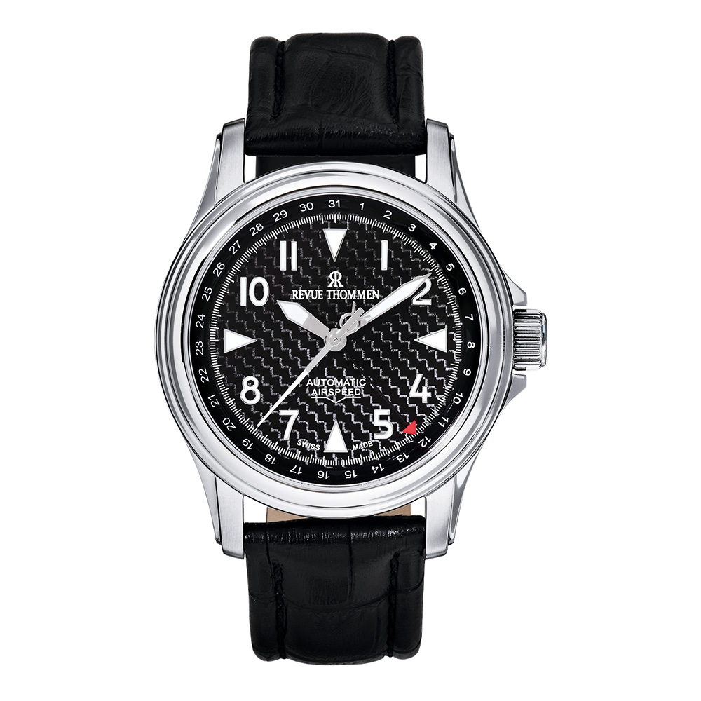 REVUE THOMMEN 梭曼錶 Airspeed系列 自動機械腕錶 碳纖維面盤x皮帶/43.5mm (16040.2537)