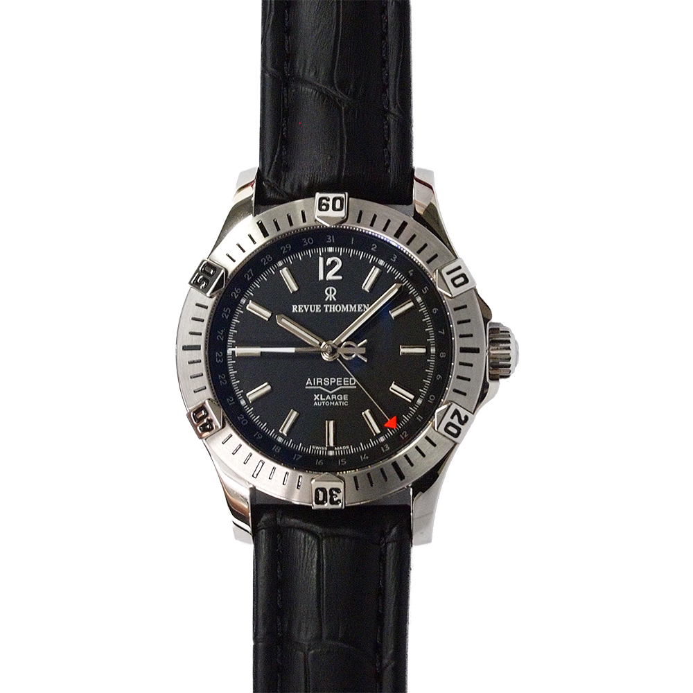 REVUE THOMMEN 梭曼錶 Xlarge系列 自動機械腕錶 黑色x皮帶/43.5mm (16070.2534)