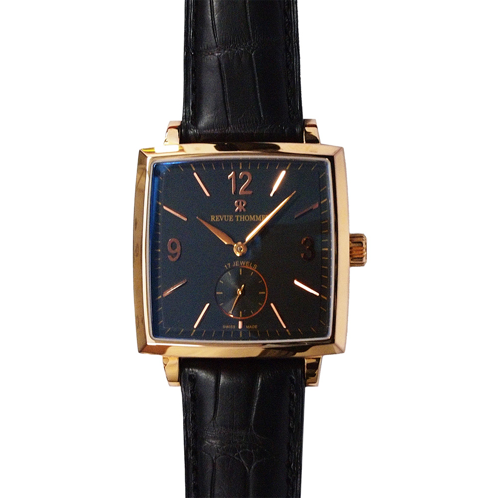 REVUE THOMMEN 梭曼錶 Carre Cambre系列 小秒針自動機械腕錶 黑色x皮帶/38x38mm (17085.3567)