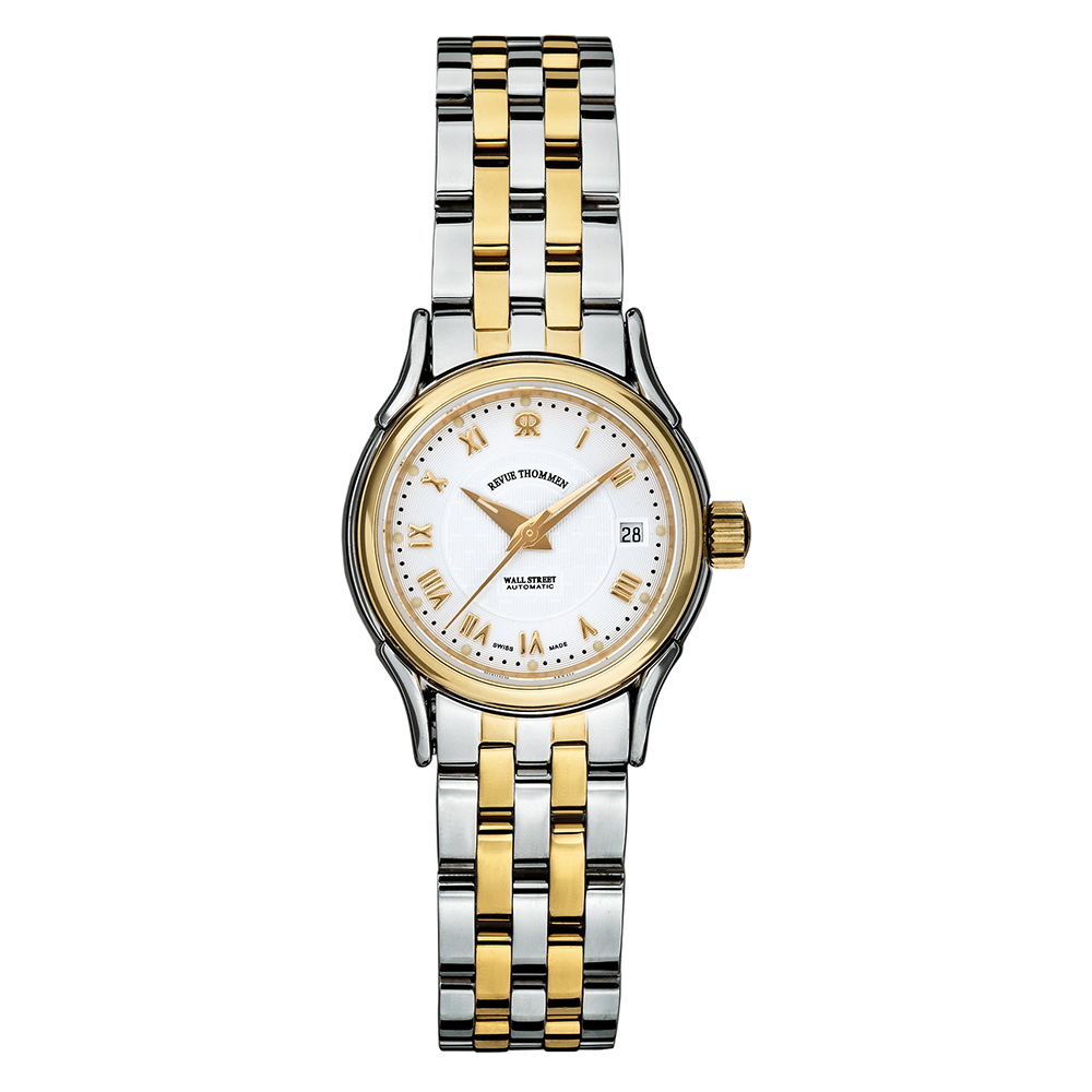 REVUE THOMMEN 梭曼錶 華爾街系列機械女錶 米色錶面x不鏽鋼間金鍊帶/24.5mm (20501.2142)