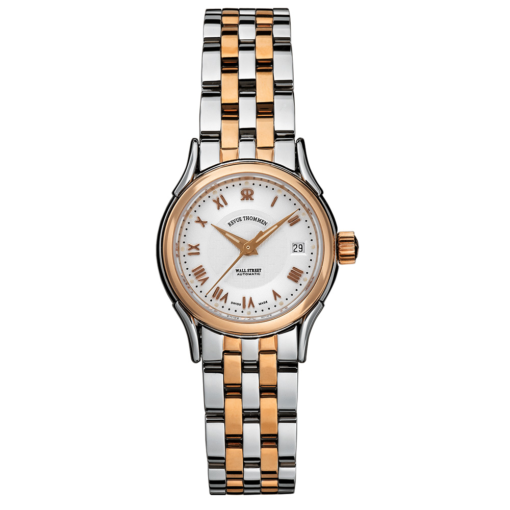 REVUE THOMMEN 梭曼錶 華爾街系列 女士自動機械腕錶 銀面x間金鍊帶/25mm (20501.2152)