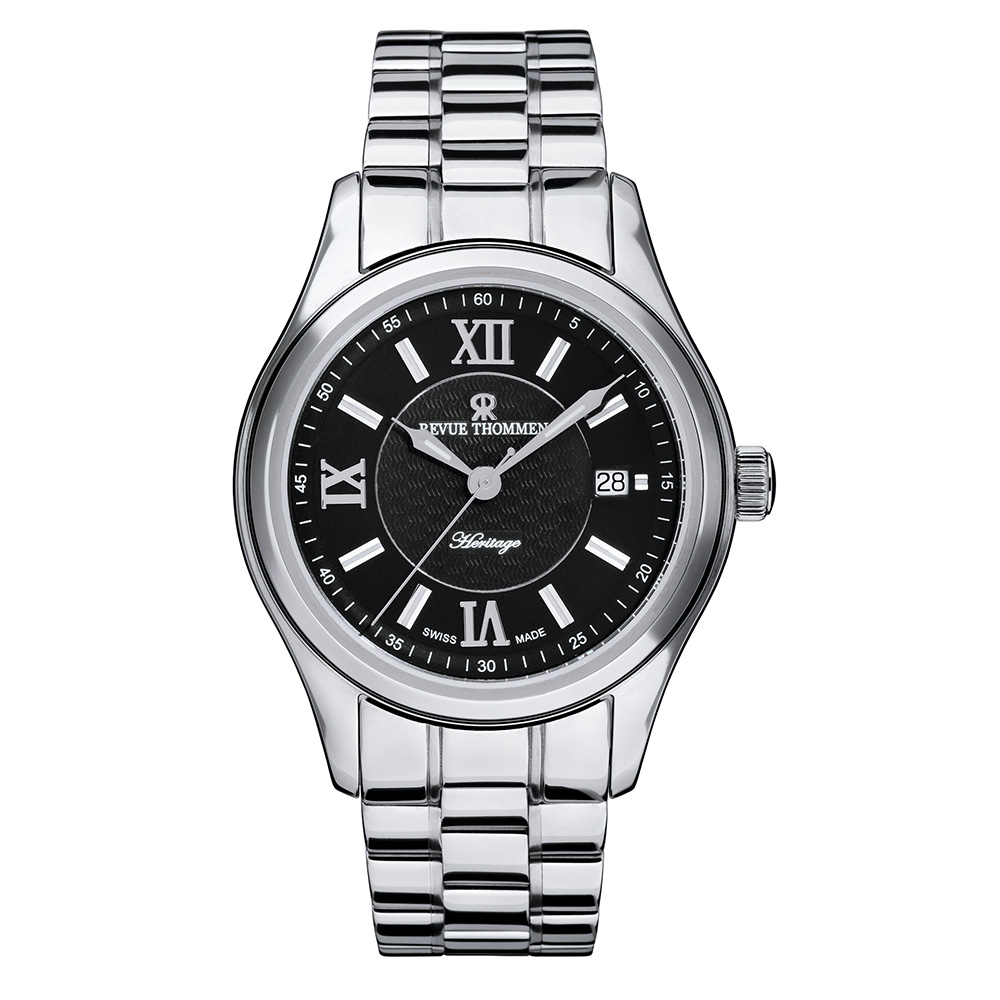 REVUE THOMMEN 梭曼錶 Heritage系列 自動機械腕錶 黑面x鍊帶/41mm (21012.2137)