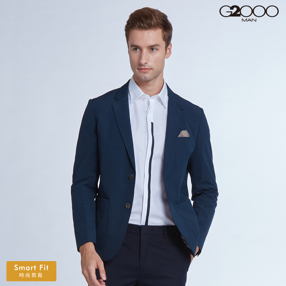 G2000時尚雙釦平紋式西裝式外套-藍色