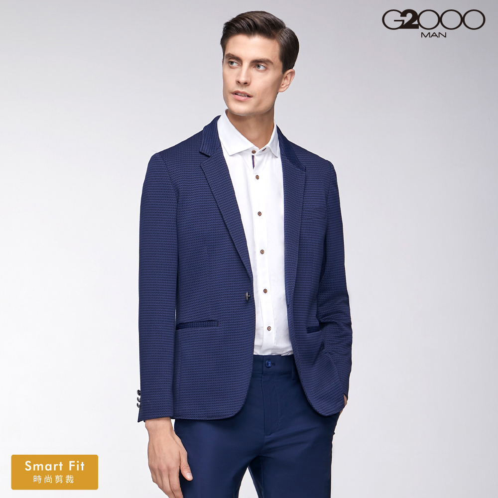 G2000時尚單釦針織面料西裝外套-藍色