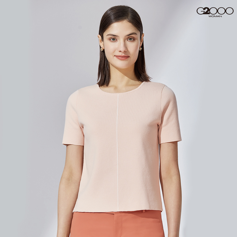 G2000時尚素面短袖針織衫-粉橘色