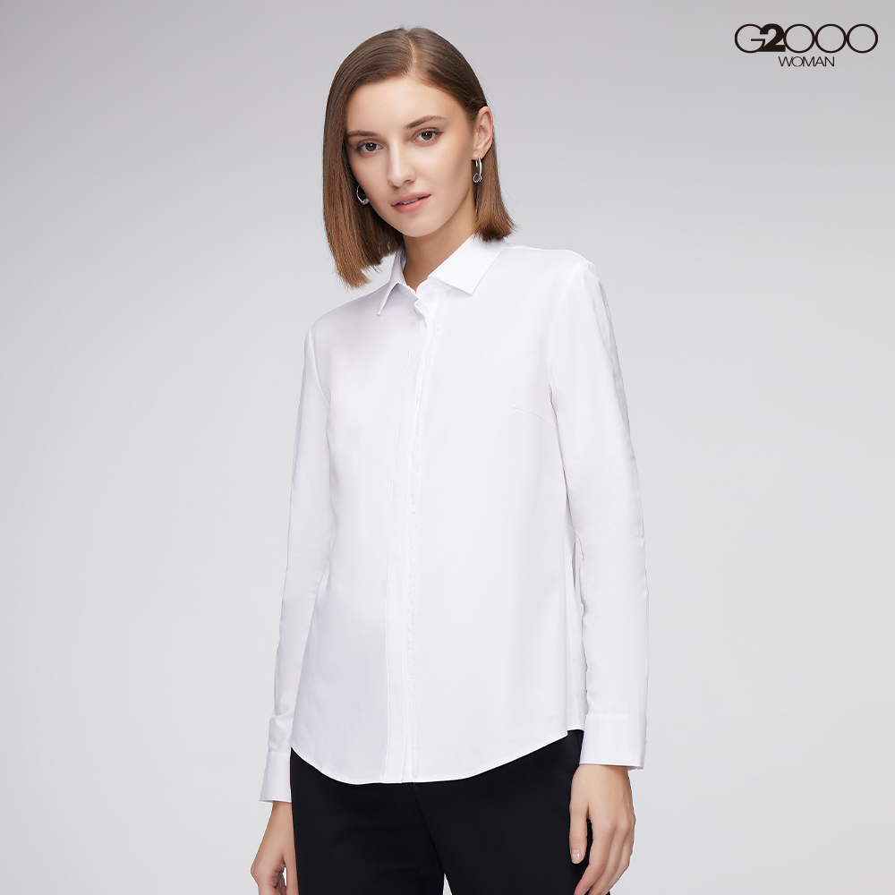 G2000商務素面長袖上班襯衫-白色
