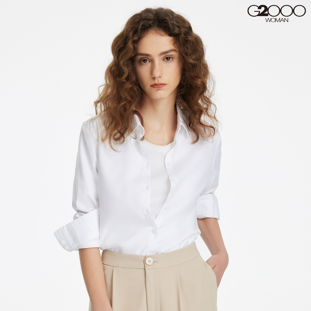 【G2000】打摺袖口長袖上班襯衫-白色
