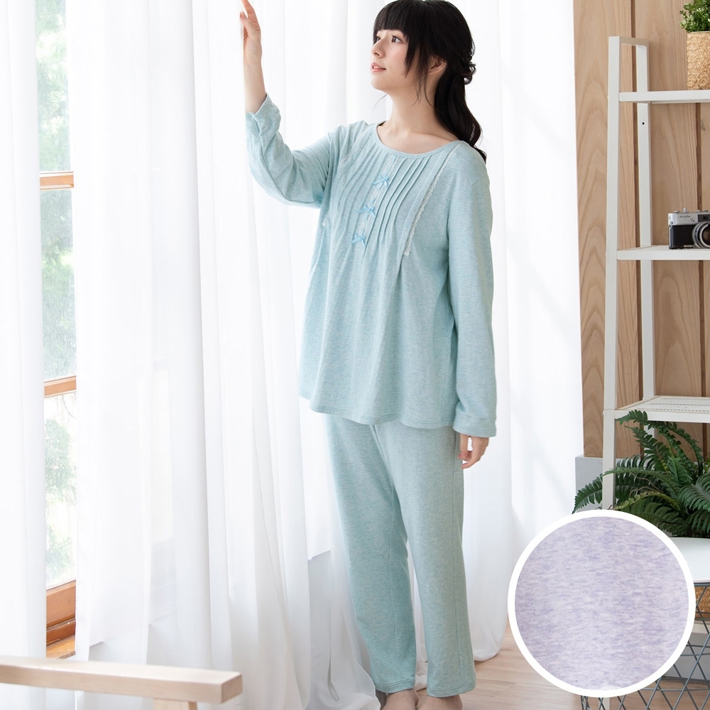 【華歌爾睡衣】睡眠研究系列 M-L長袖褲裝(紫) 圓領無開襟-防蹣抗菌-LWB56003PU