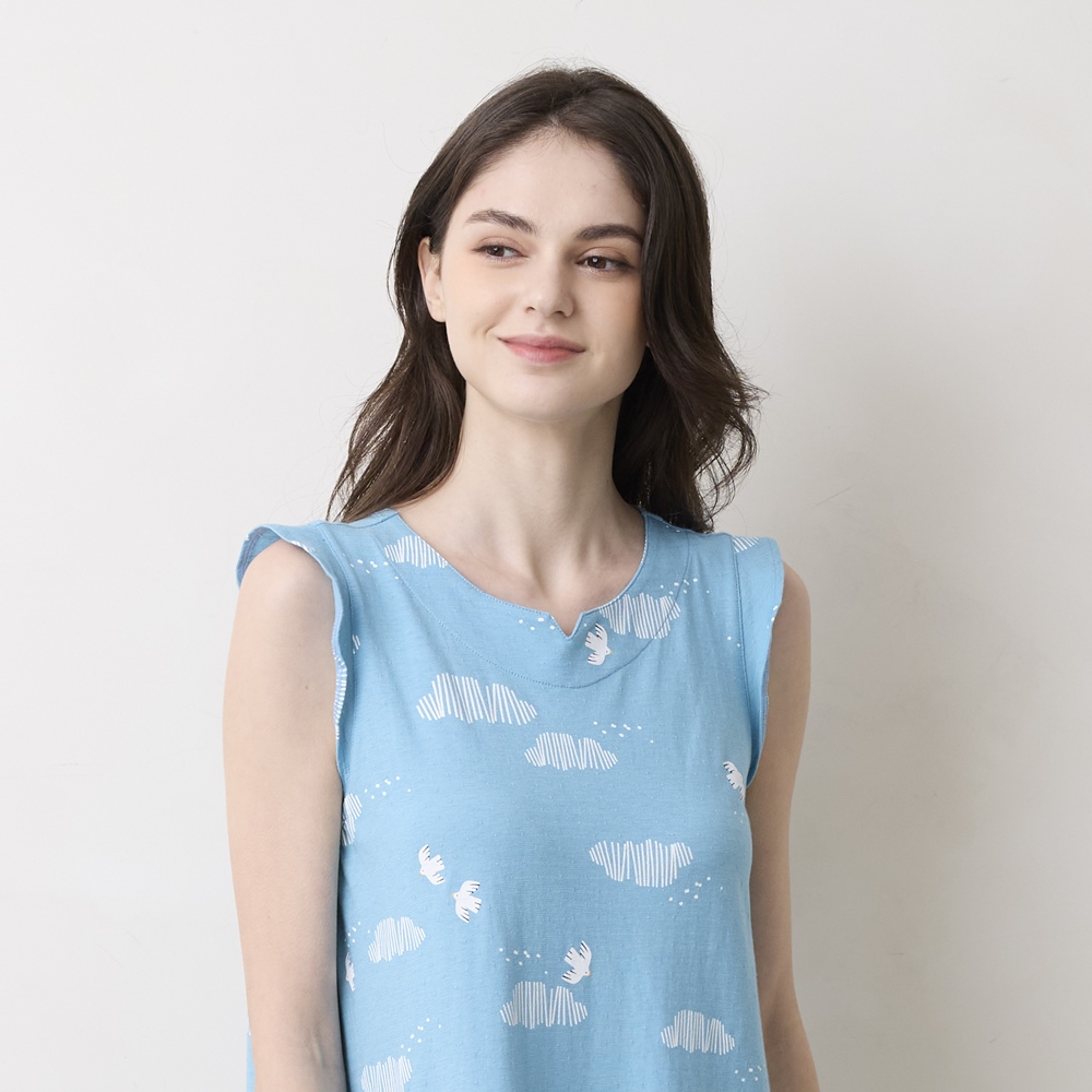 華歌爾睡衣-仕女系列 M-L鴿子印花針織洋裝(冰河藍)-LWZ37541NQ