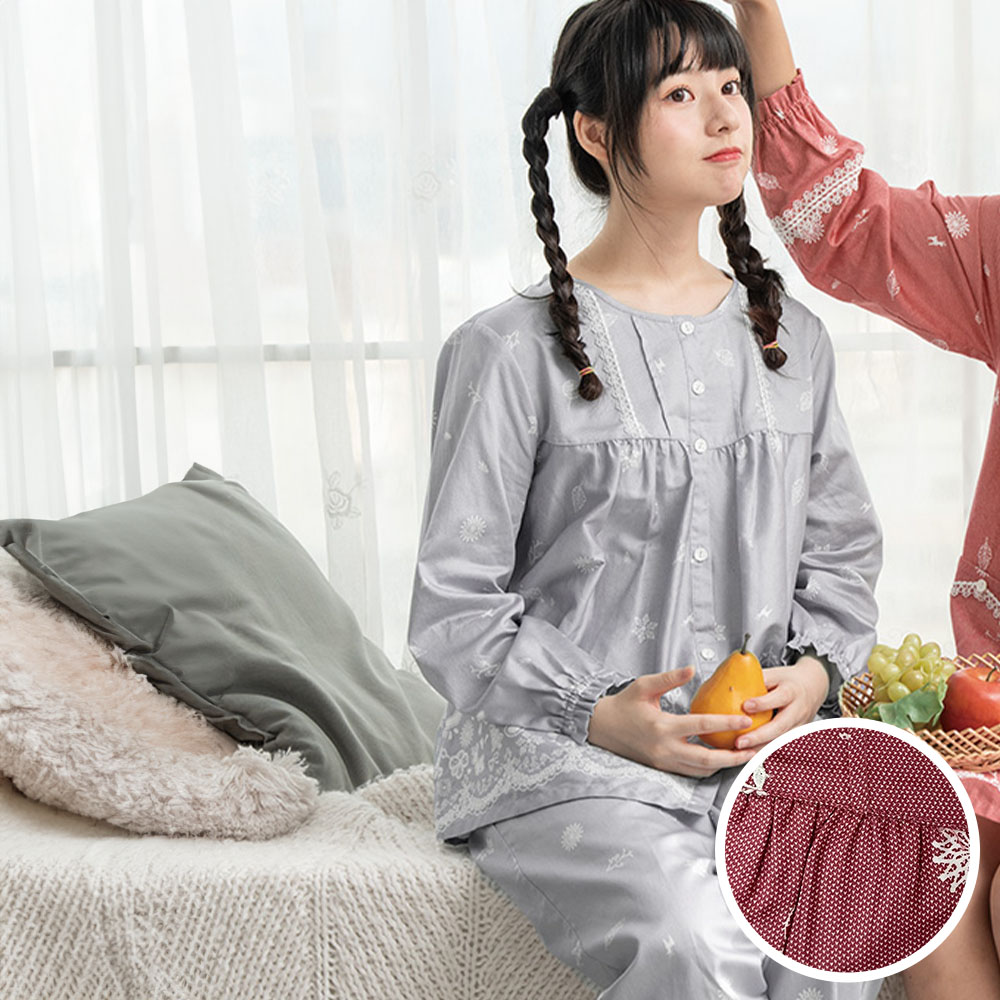 華歌爾睡衣-仕女系列 M-LL圓領純棉印花長袖褲裝(紅)-LWZ85203R1