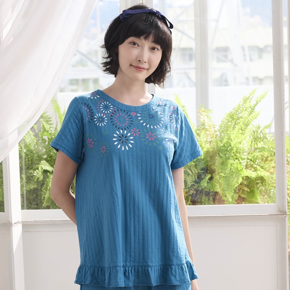 華歌爾睡衣-仕女系列 M-LL純棉提織褲裝(慶典藍)-LWZ86151ND