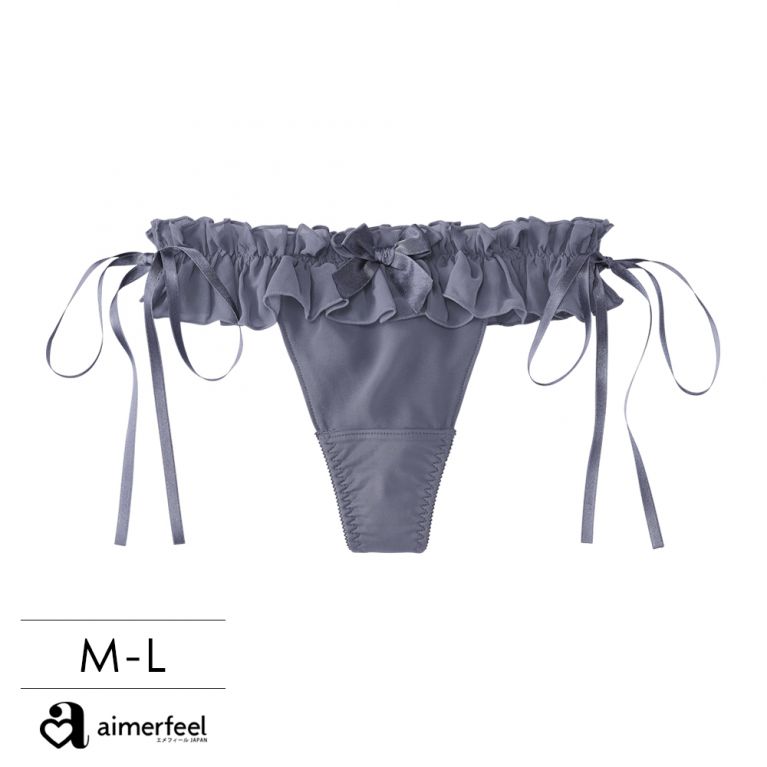 aimerfeel-雪紡紗花邊綁繩丁字褲-藍灰色/珍珠藍-968524-SB