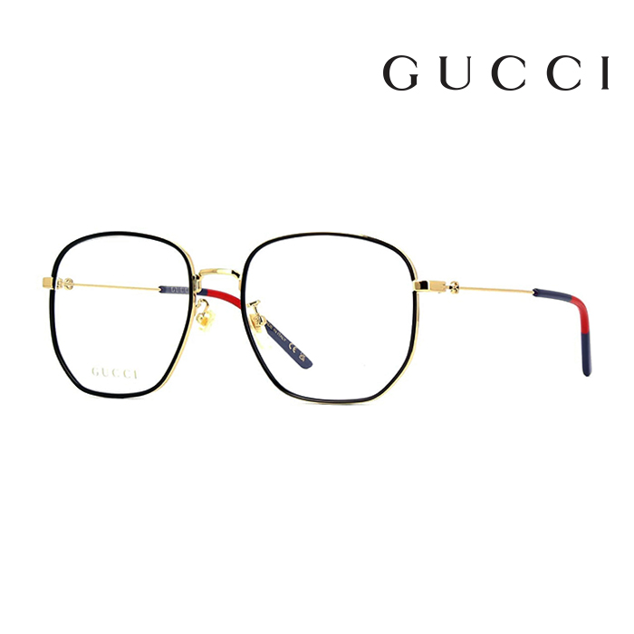 【Gucci】古馳 光學鏡框 GG1197OA 003 56mm 大鏡面 多邊形框眼鏡 LOGO鏡腳 黑金框/紅藍色腳