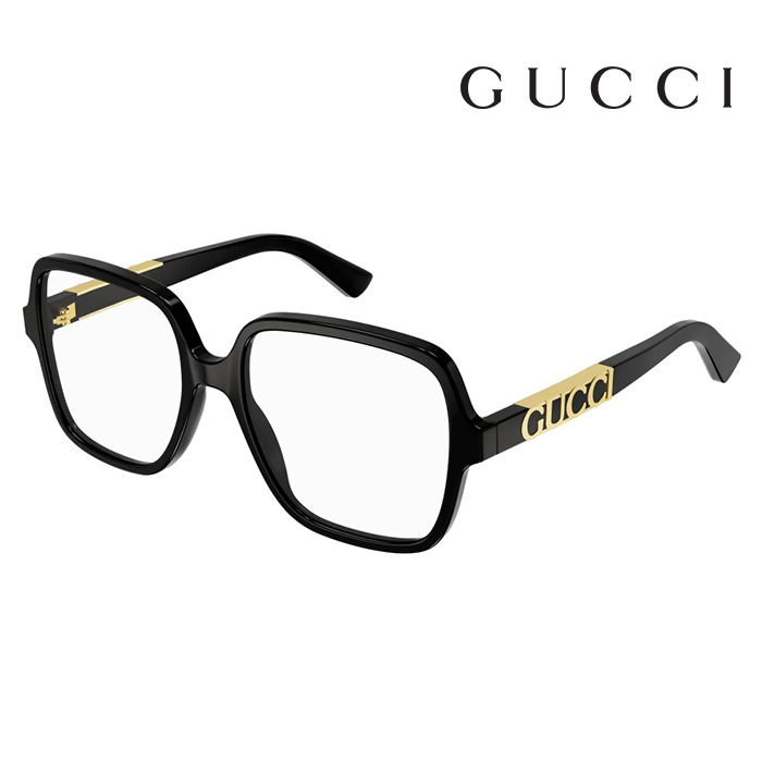【Gucci】古馳 光學鏡框GG1193OA 001 57mm 大鏡面 方形鏡框 膠框眼鏡 LOGO鏡腳 黑/金