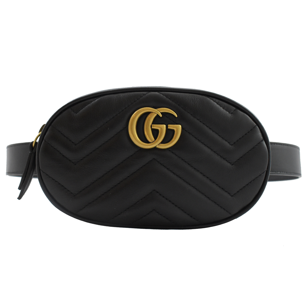 GUCCI 476434 GG Marmont車線牛皮腰包/胸口包.黑色