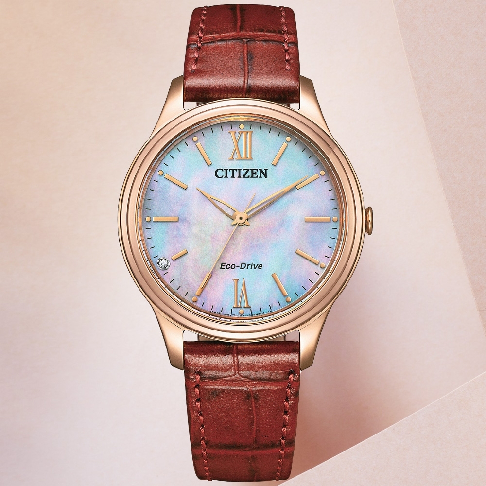 CITIZEN星辰 LADYS系列 光動能 經典大三針腕錶 34mm / EM0419-11D