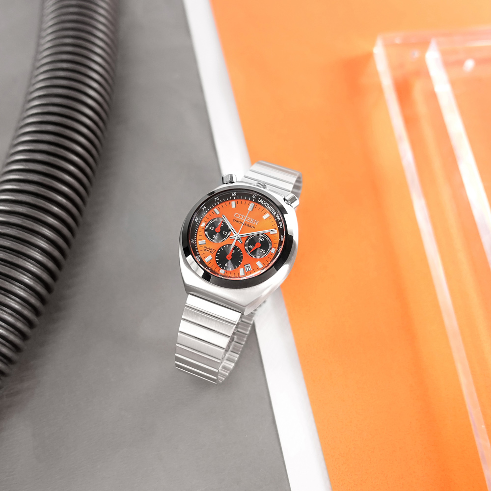 CITIZEN 星辰表 / AN3660-81X / 三眼計時 牛頭錶 日期 日本機芯 不鏽鋼手錶 黑橘色 38mm