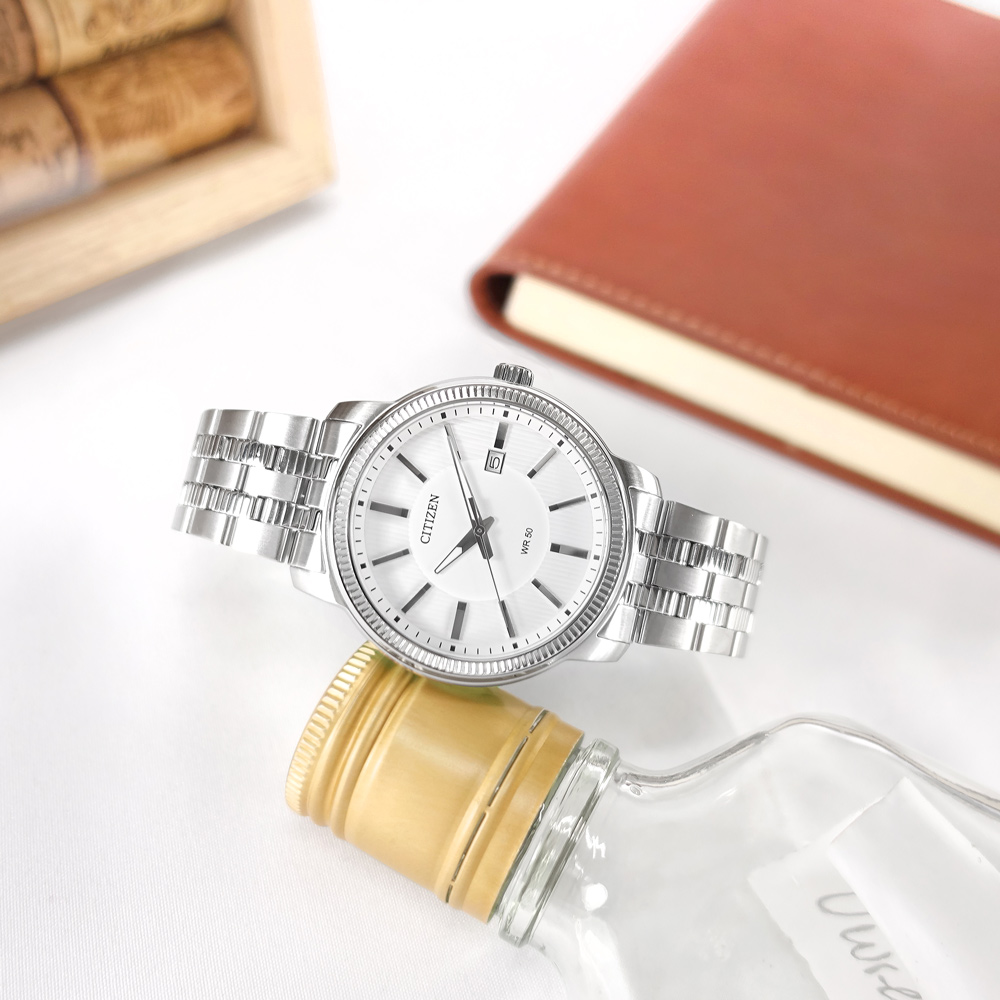 CITIZEN 星辰表 / BI1080-55A / 經典條紋 日期視窗 日本機芯 不鏽鋼手錶 白色 41mm