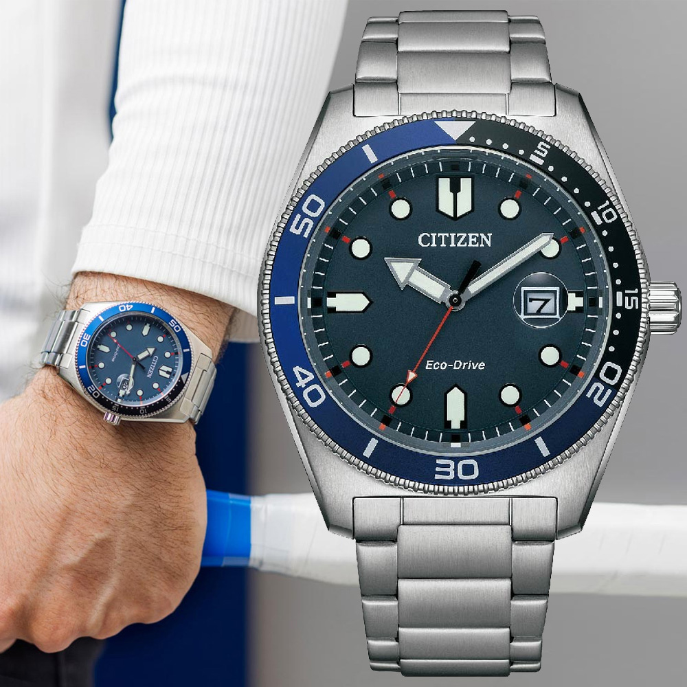 CITIZEN星辰 GENTS系列 光動能 潮流大三針腕錶 43mm / AW1761-89L