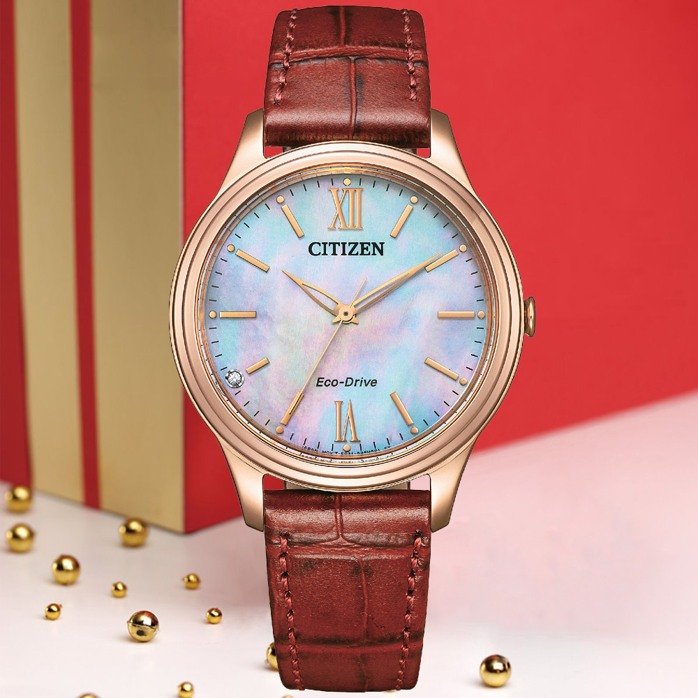 CITIZEN星辰 LADYS系列 光動能 經典大三針腕錶 34mm / EM0419-11D