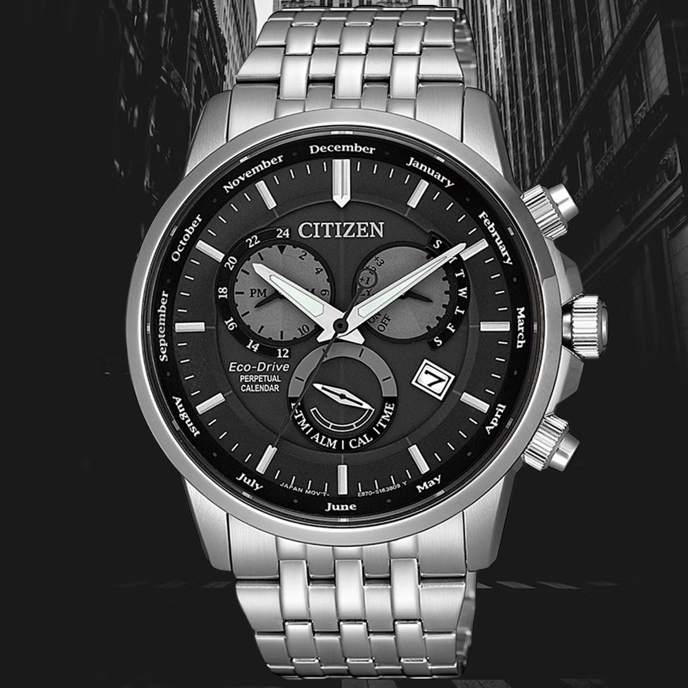 CITIZEN星辰 GENTS系列 光動能都會時尚三眼腕錶 42mm/BL8150-86H