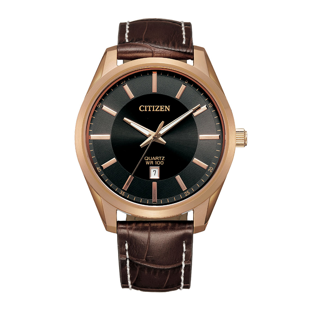 【WANgT】【CITIZEN 星辰】BI1033-04E 極簡紳士時尚 日本機芯 金框黑面 皮革腕錶 42mm