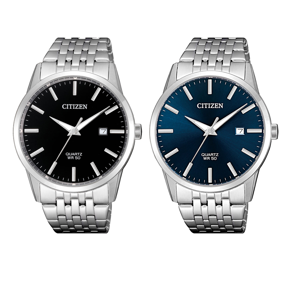 【WANgT】【CITIZEN 星辰】BI5000-87E/87L 男士必備 無數字 日期顯示 銀框黑藍 不鏽鋼石英腕錶 39mm