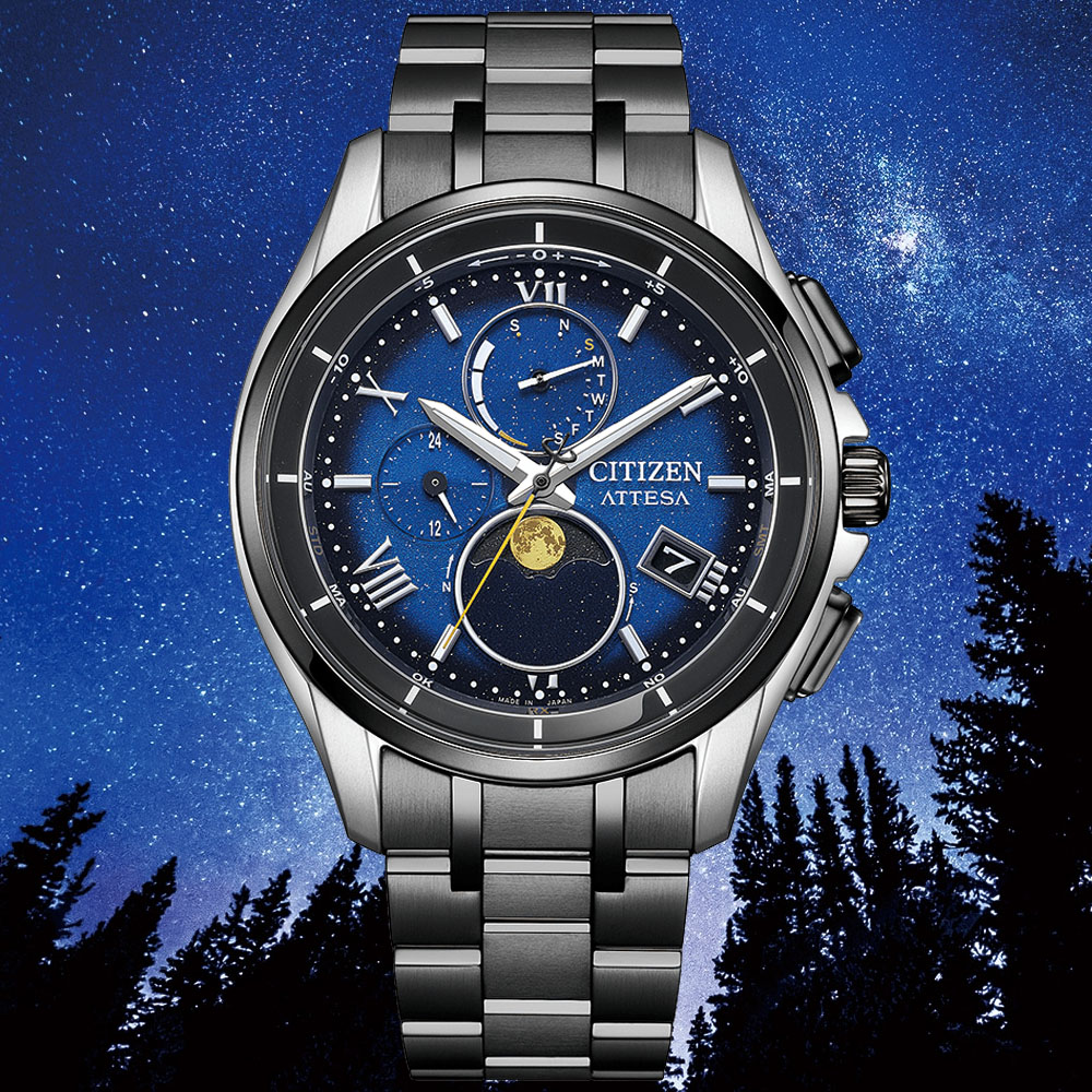 CITIZEN星辰 GENTS系列 光動能 夜川月 月相電波腕錶 41.5mm / BY1007-60L