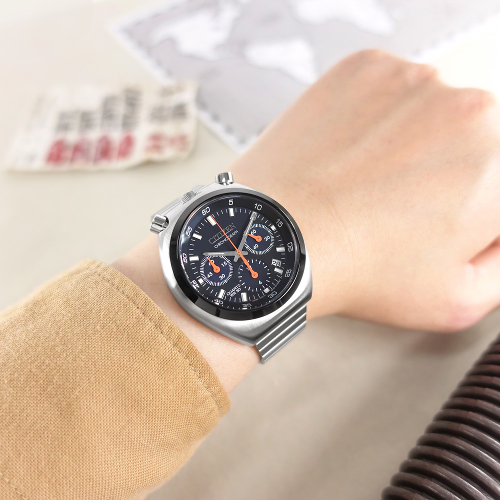 CITIZEN 星辰表 / AN3660-81L / 三眼計時 牛頭錶 日期 日本機芯 不鏽鋼手錶 藍色 38mm