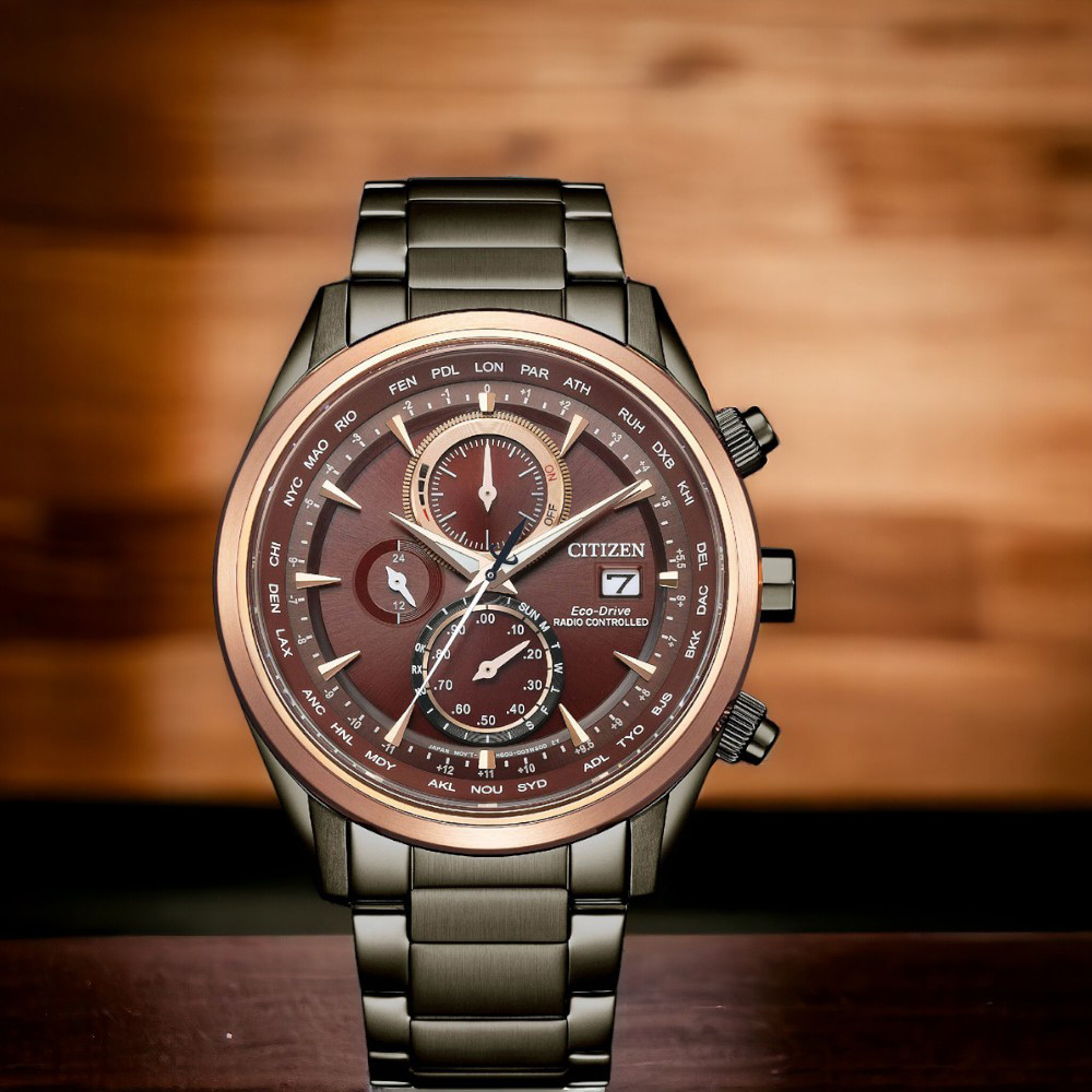 CITIZEN 星辰 Eco-Drive 光動能 計時腕錶 手錶 男錶 棕色 藍寶石 AT8267-86X