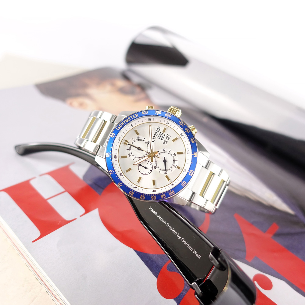 CITIZEN 星辰表 / AN3686-53A / 三眼計時碼錶 日本機芯 防水100米 不鏽鋼手錶 白x鍍金 44mm