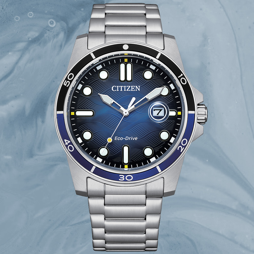 CITIZEN星辰 GENTS系列 光動能 水波紋時尚腕錶 41.5mm / AW1810-85L