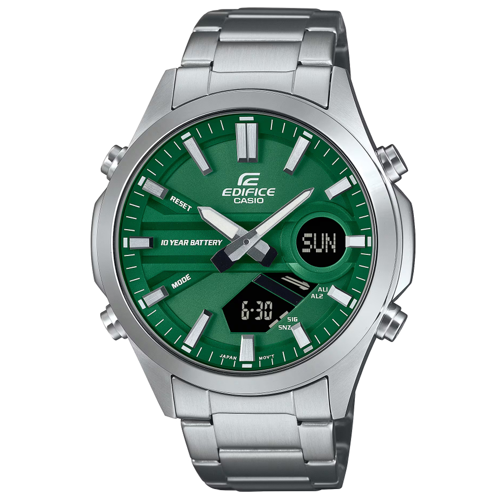 CASIO卡西歐 EDIFICE 經典運動雙顯腕錶-綠 EFV-C120D-3A