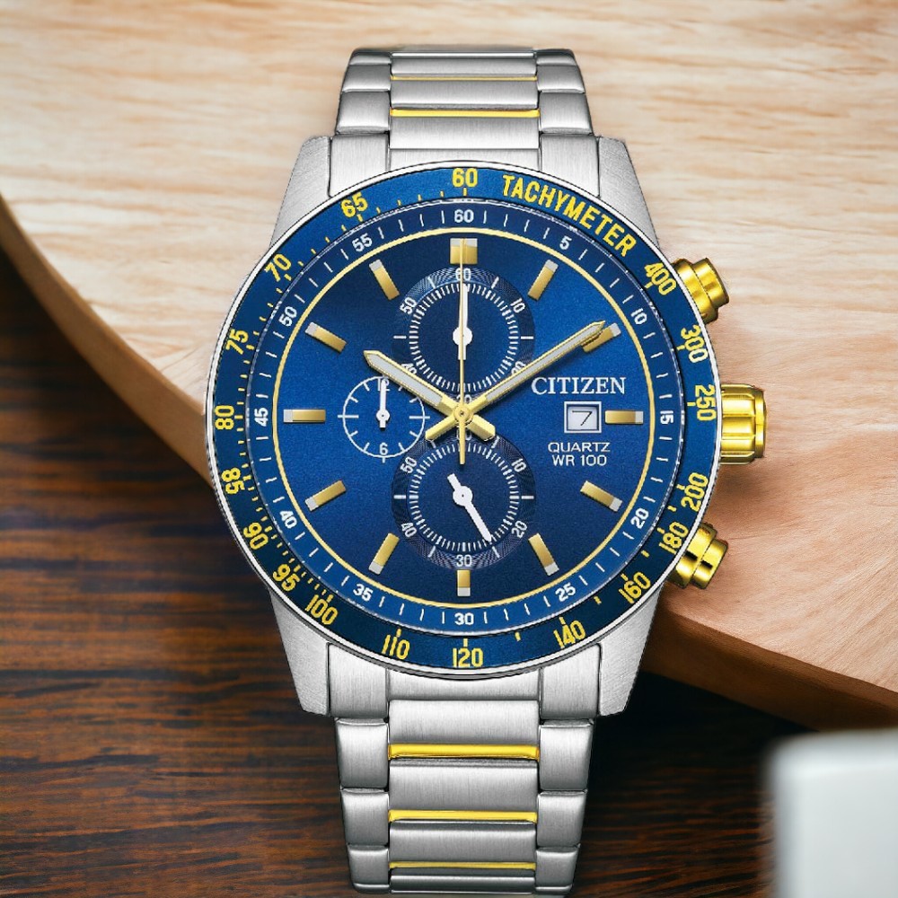 CITIZEN 星辰 限量 賽車三眼計時手錶 男錶 藍色 母親節 禮物44mm/AN3684-59L