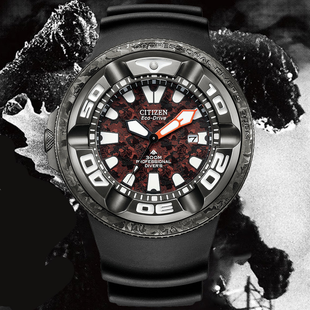 CITIZEN星辰 PROMASTER系列 紅蓮 哥斯拉 限量聯名 光動能潛水腕錶 48.2mm / BJ8059-03Z