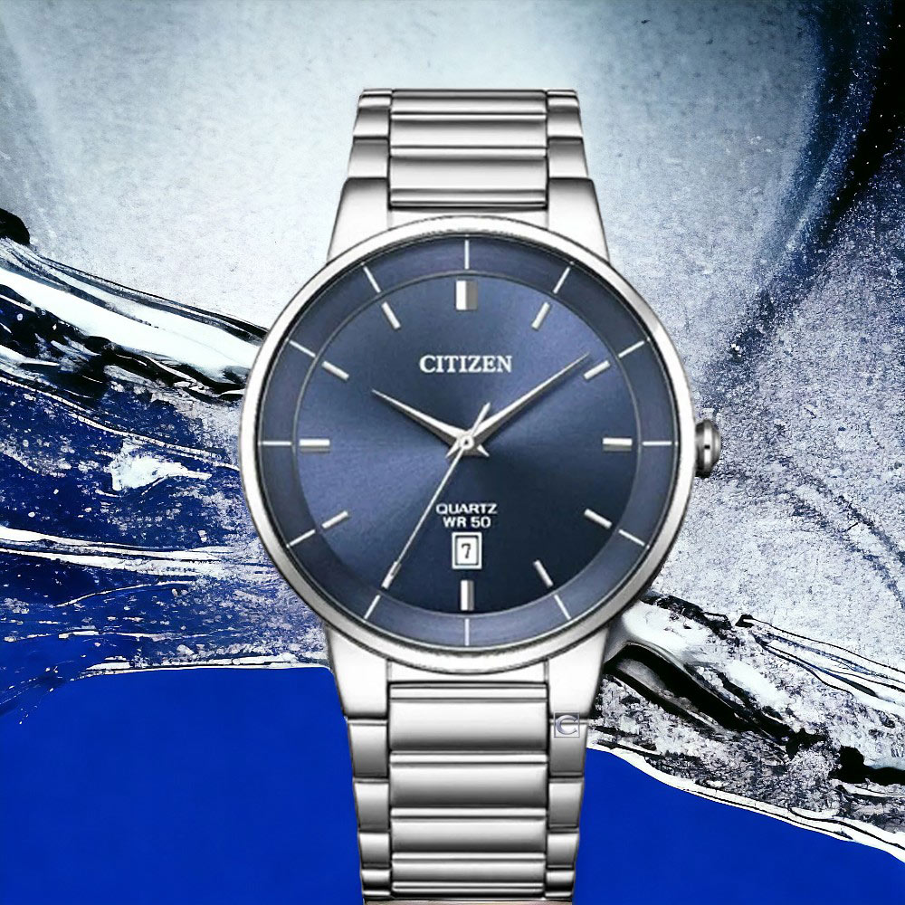 CITIZEN 星辰 紳士 日期 不鏽鋼手錶 男錶 藍色 送禮推薦-BI5120-51L