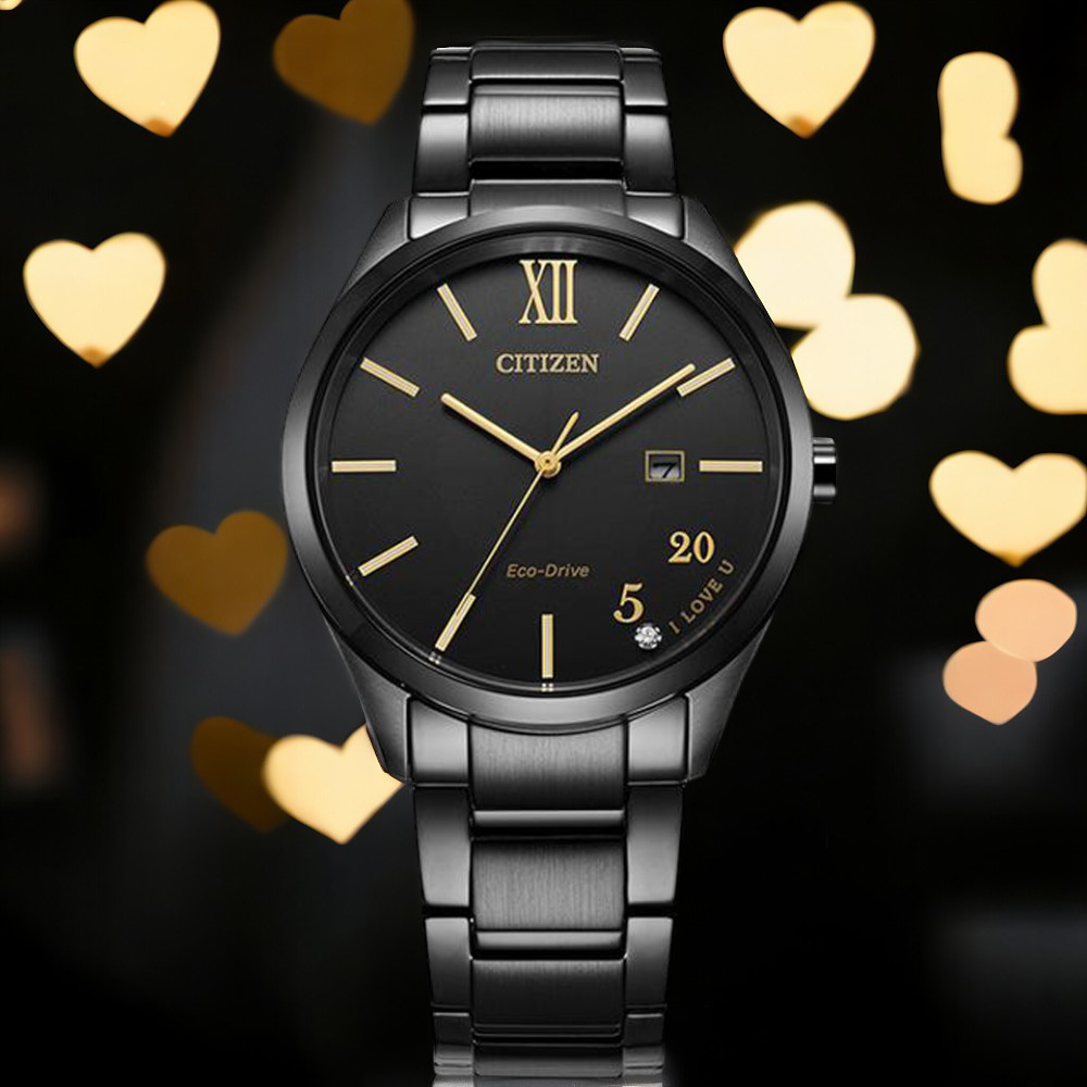 CITIZEN 星辰 520 我愛你 時尚光動能女錶 黑色 手錶 禮物 -EW2457-85E/34.5mm