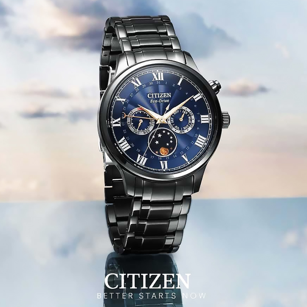 CITIZEN 星辰 GENT’S系列 AP1055-87L 亞洲限定款 日月星辰 真三眼 光動能 石英 手錶