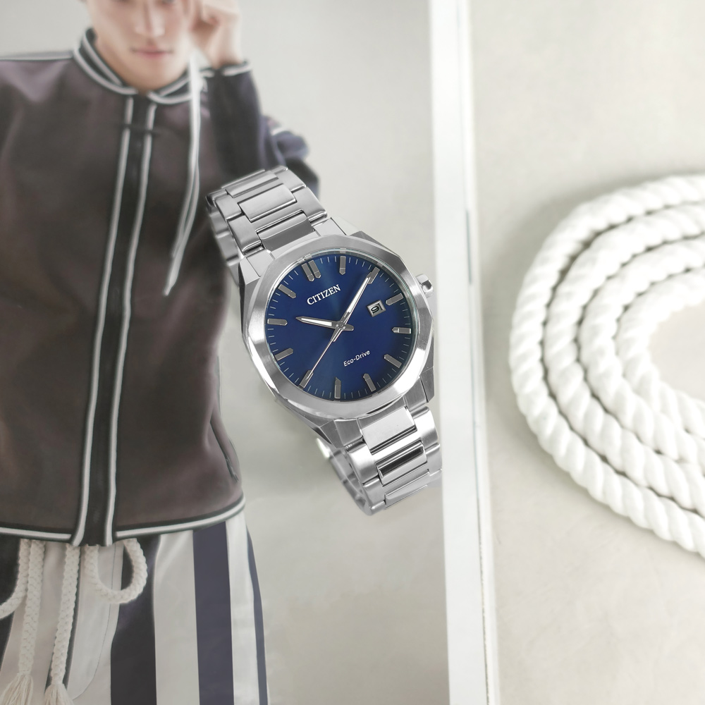 CITIZEN 星辰錶 / BM7600-81L / 光動能 八角形 日期 防水100米 不鏽鋼手錶 藍色 41mm