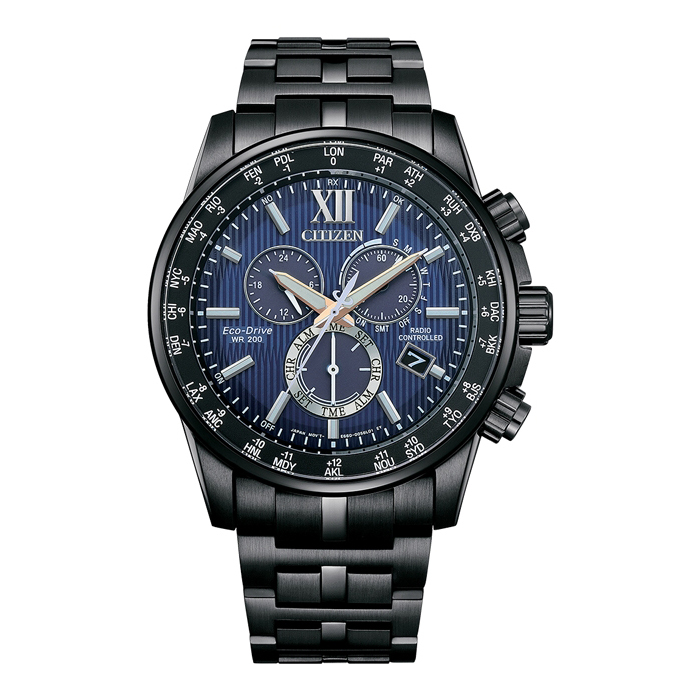 【CITIZEN】星辰 韋禮安廣告款 CB5885-85L 光動能 電波萬年曆 鋼錶帶 三眼計時男錶 黑/藍