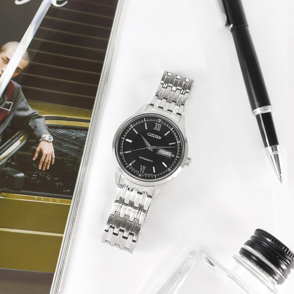 CITIZEN 星辰表 / NY4050-54E / 機械錶自動上鍊星期日期藍寶石水晶玻璃不鏽鋼手錶黑色 40mm