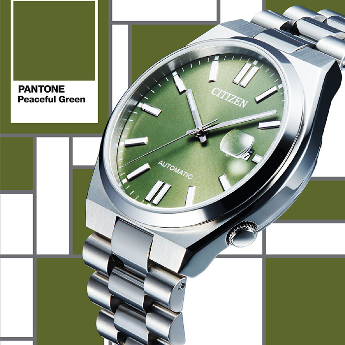 【CITIZEN】星辰 X PANTONE 情人節推薦款 NJ0158-89Z 日期顯示 鋼錶帶 機械男錶 綠/銀 40mm