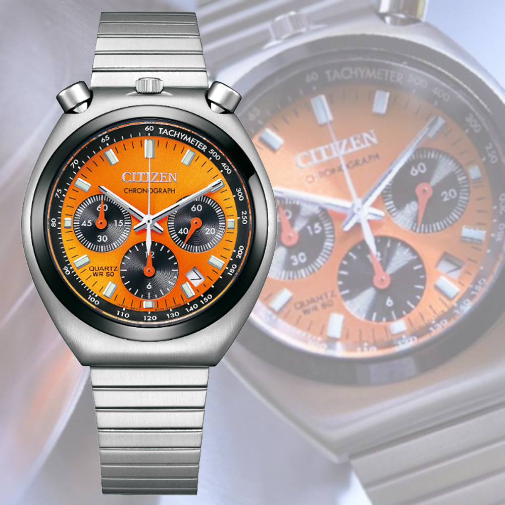 CITIZEN 星辰 Chronograph Tsuno Chrono限定款 碼錶計時三眼石英錶-橘色38mm(AN3660-81X)